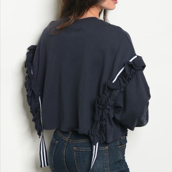 *HP*Navy Ruffle detail Sweatshirt - Picture 2 of 8